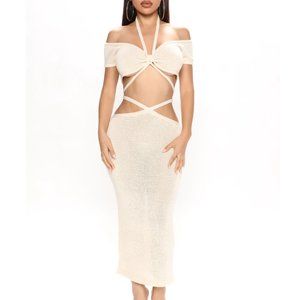 Brand New FashionNova Need A Major Vacay Crochet Skirt Set - Cream